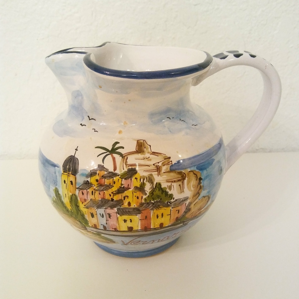 Hand Painted Pitcher Vase Vermarra  Made in Italy